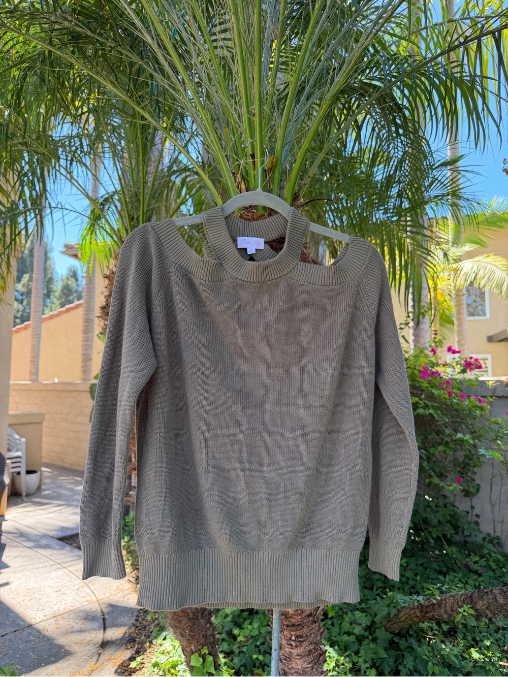 Pink Lily Olive Crewneck Knit Sweater
